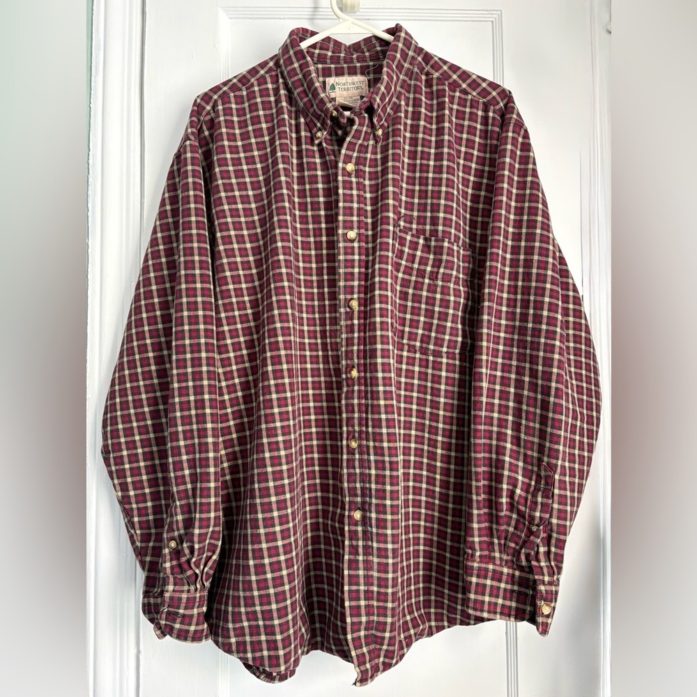 Northwest Territory Burgundy and Green Plaid Button-Down Shirt, Sz: 2X